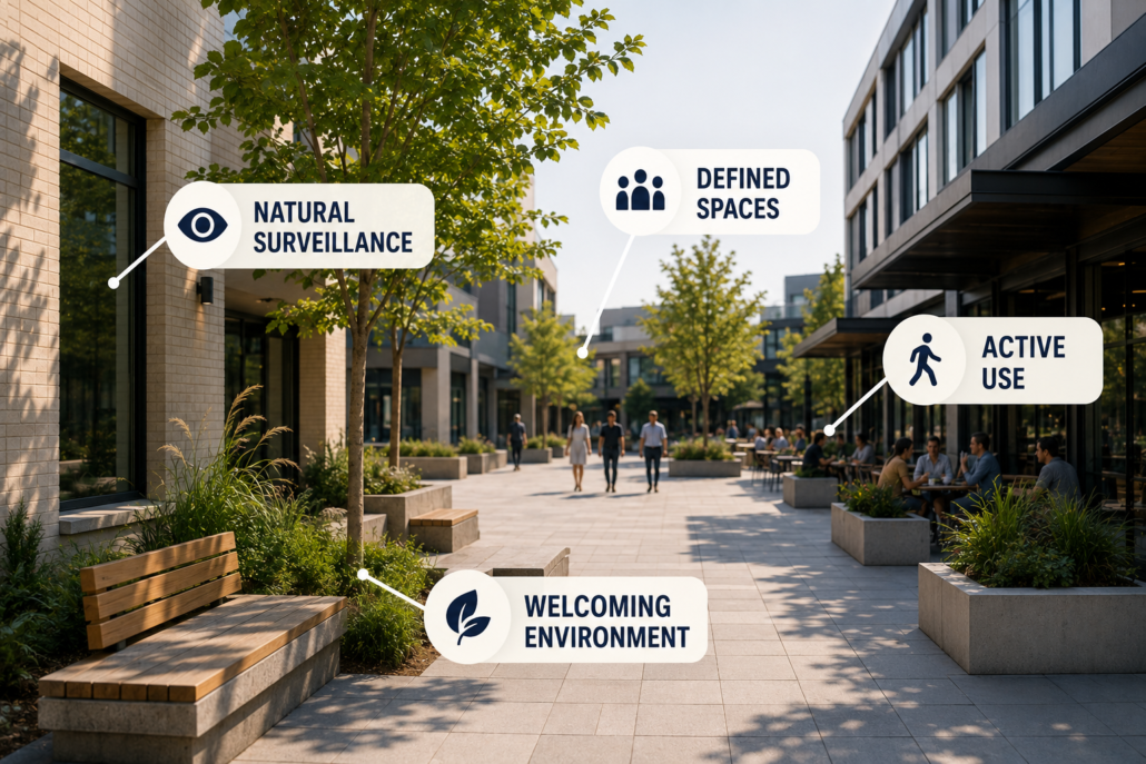 CPTED in practice showing natural surveillance, active use and welcoming public space